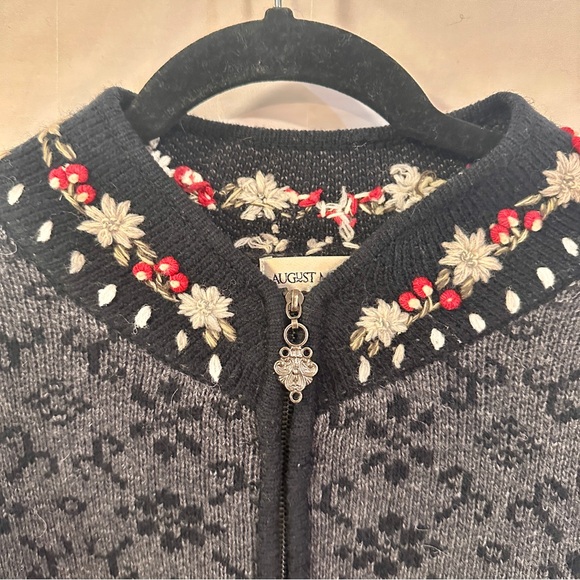 August Max Woman Vtg Size 1X Lambs Wool Cardigan Christmas Embroidery Zip Front - Picture 5 of 14